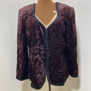 Niteline Della Roufogali Women's Beaded Brown Velvet Jacket Size Large